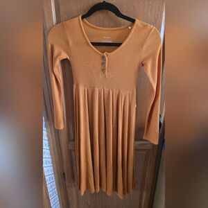 Posh Peanut Girls 10Y Worn Onc Burnt Orange Henley Waffle Long Sleeve Knit Dress